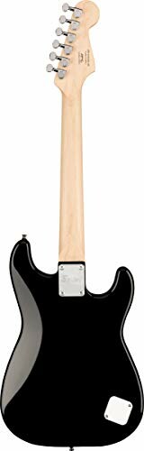 Back view of a black electric guitar.