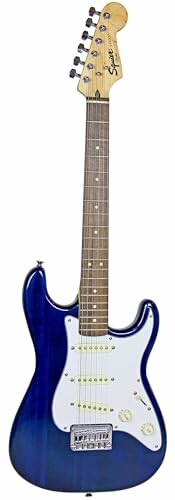 Blue electric guitar with white pickguard