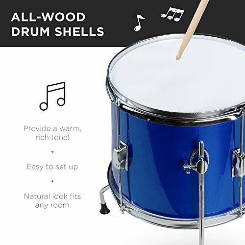 Blue drum with wooden shell and drumstick