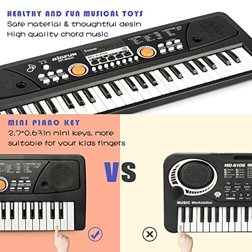 Mini keyboard toy for kids with features comparison.