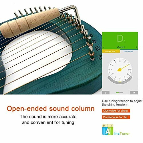 Lyre harp with tuning guide and instructions.