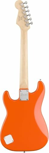 Back view of orange electric guitar