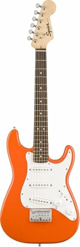 Orange electric guitar with white pickguard