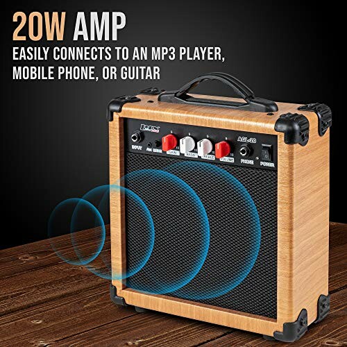 Portable 20W amplifier with connectivity for MP3, mobile, or guitar.